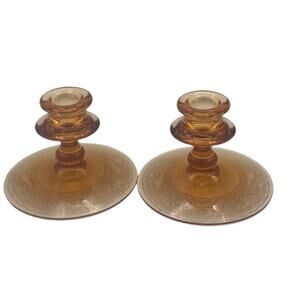 Vintage 1929 Amber Depression Glass Candle Holders